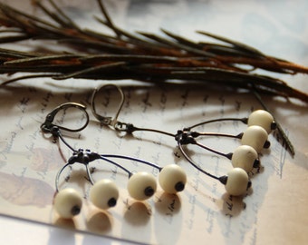 Handmade Boho Copper and Bone Earrings with Plants and Forest-Inspired Details - Gift for Her