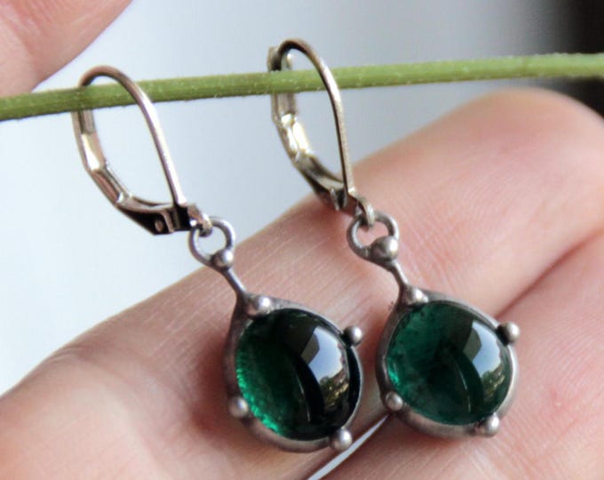 Stained glass author's boho hippie jewelry green earrings, Handmade green glass suncatchers earrings, unique simple earrings gift for woman.