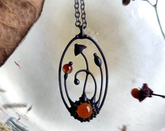 Forest Mushroom Pendant: Copper, Glass, Agate, Steel, Witchy Jewelry Necklace