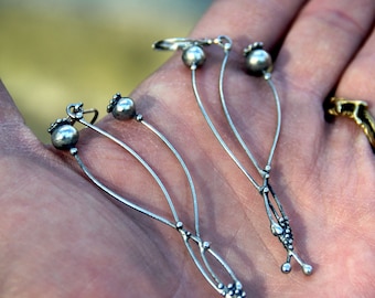Metal flower poppy hippie forest witch earrings silver color, unsual boho jewelry, magic fairy earrings, copper poppy jewelry