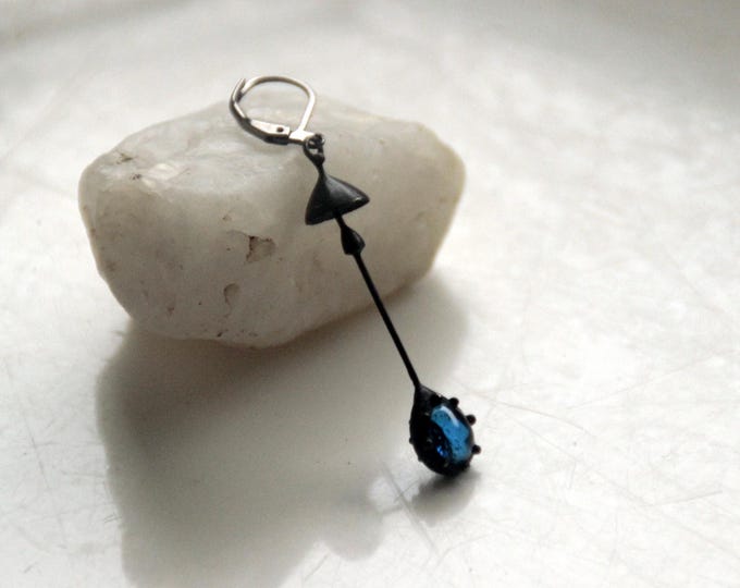 Mushroom Single Earring: Copper Pewter Steel Blue Glass