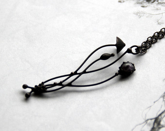 Magic mushrooms woodland cottagecore boho hippie necklace, unique botanical forest witch jewelry, psychedelic rave style clothing.