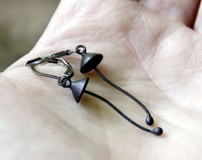 Small Metal Mushroom Earrings: Copper Pewter Fungi Jewelry