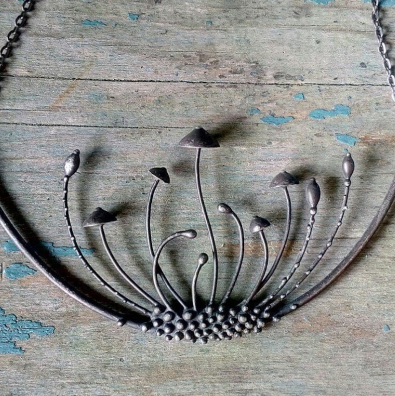 Psychedelic Mushrooms Necklace, Witch Necklace, Boho, Tiffany, Mushroom