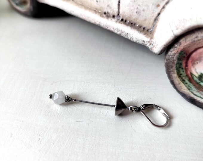One Earring Mushroom: Copper Pewter Steel Rose Quartz