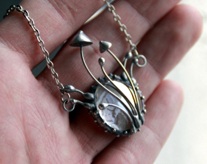 Handmade Magic Mushroom Pendant Necklace: Clear Glass Fairycore Jewelry
