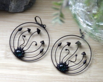Woodland Mushroom Hoop Earrings: Green Glass Forest Jewelry