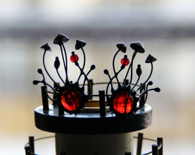 Stained Glass Mushroom Brooch: Art Nouveau Copper Cottagecore Jewelry