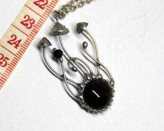Handmade Fly Agaric Mushroom Pendant: Black Glass Forest Jewelry