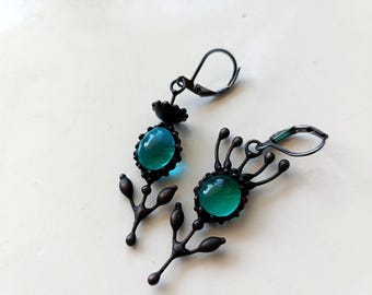 Asymmetrical Blue Flower Earrings: Boho Hippie Jewelry