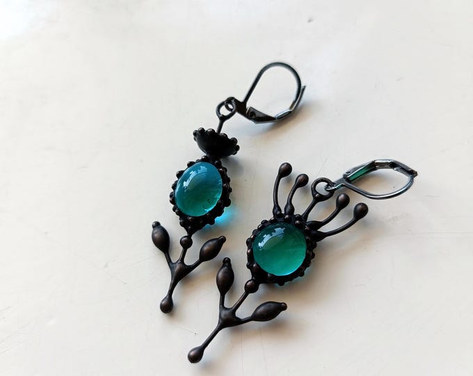 Asymmetrical Blue Flower Earrings: Boho Hippie Jewelry