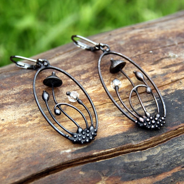 Magic Mushroom Earrings: Copper & Glass Fungi Jewelry