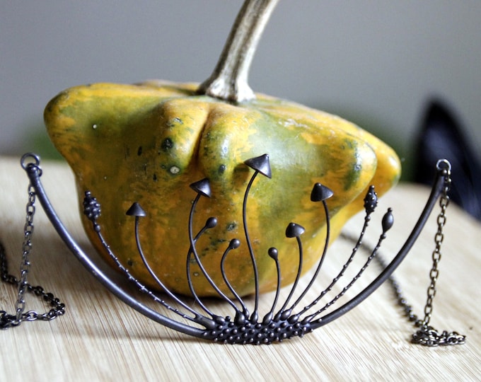 Handmade Black Mushroom Pendant Necklace: Forest Core Jewelry