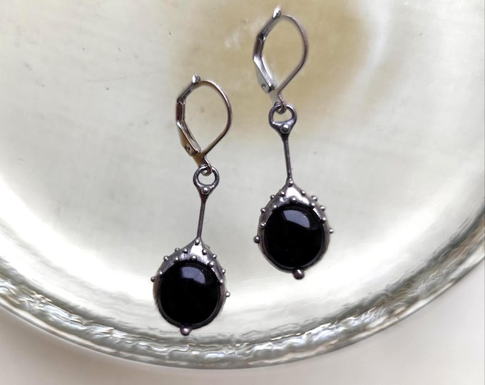 Art Nouveau Black Stained Glass Earrings: Simple Geometry, Minimalist Style