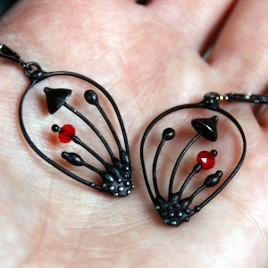 Handmade metal drops psychedelic magic mushrooms earrings, witch jewelry, forest style, fungi, psytrance, bohohippie jewellery