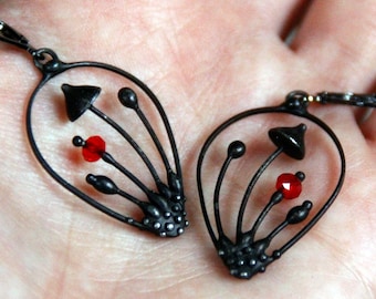 Handmade Metal Mushroom Drop Earrings: Psychedelic Witch Jewelry