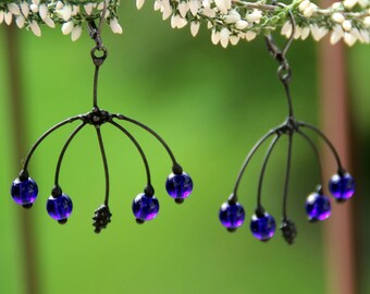 Metal handmade boho hippie unusual earrings with blue glass, forest fairy earrings, boho style earrings, hippie girl earrings, witchcraft