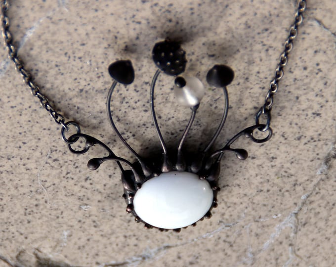Handmade Amanita Mushroom Pendant: Blue Glass Fairy Witch Necklace