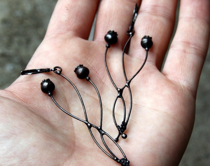 Black Metal Poppy Earrings: Boho Witch Jewelry