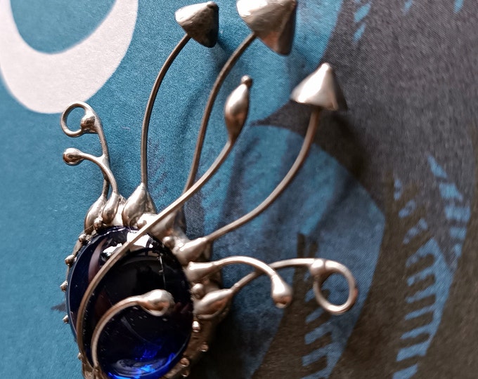 Handmade Mushroom Pendant Necklace: Blue Glass Boho Fungi Jewelry