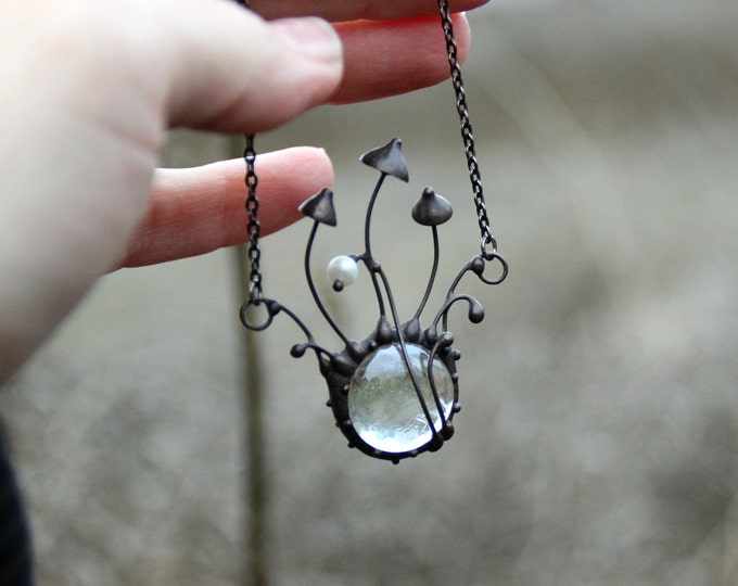 Psychedelic mushrooms charm necklace pendant, mushrooms cluster unuque forest floral design, unusual   witchy vibe gift, nature lovers.