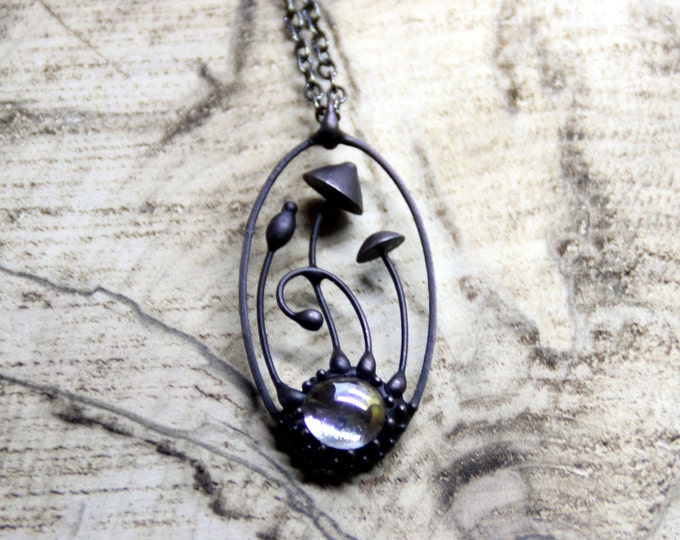 Psychedelic Mushroom Pendant: Handmade Copper & Glass Fairycore Necklace