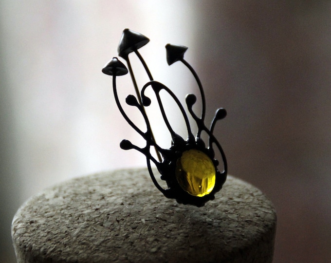 Handmade Stained Glass Mushroom Brooch: Psychedelic Good Witch Jewelry