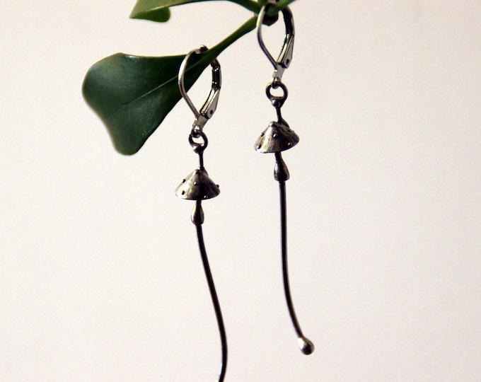 Silver Amanita Mushroom Earrings: Witchy Forest Jewelry