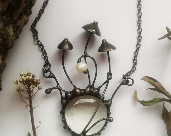 mushroom necklace, mushroom jewelry, hippie necklace, boho necklace, psytrance, witch jewelry, handsclulpted mushroom, forest, pendant, love