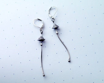 Silver metal magic mushrooms amanita fungi earrings, witchy fairy nature mushroom jewelry earrings, foreststyle botanical earrings.