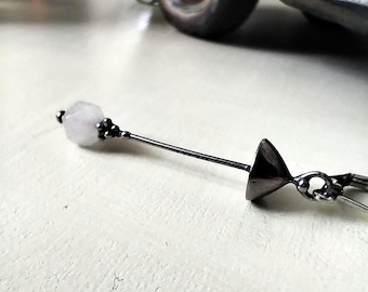 One Earring Mushroom: Copper Pewter Steel Rose Quartz