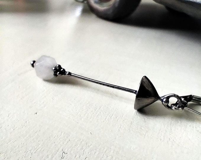 One Earring Mushroom: Copper Pewter Steel Rose Quartz