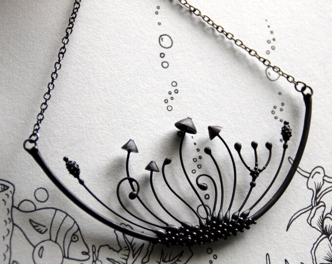 Yadovito Handmade Mushrooms Arc Necklace Boho Forest Pendant Avant Garde Witch Jewelry
