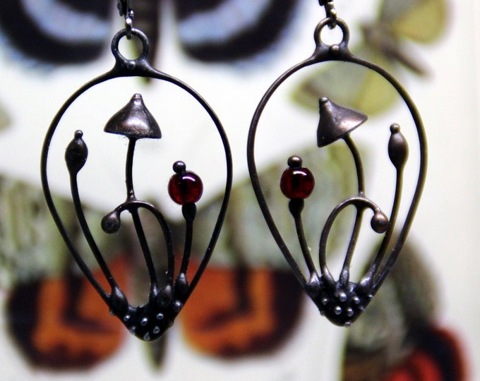 Mushroom earrings drops, magic mushroom jewelry, psychedelic jewelry, witch jewelry, forest earrings,  boho hippie earrings