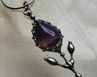 Handmade Silver Flower Necklace,  Agate Pendant, Naturecore Jewelry