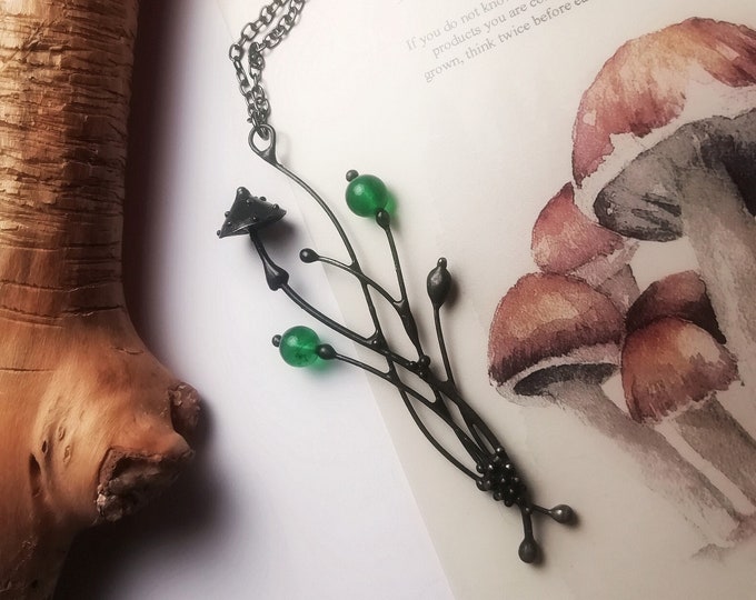 Handmade Mushroom Pendant: Black Patina Copper Necklace