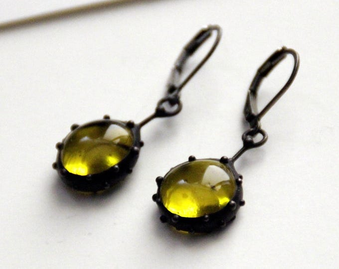 Simple geometry handmade stained glass boho hippie earrings with yellow glass, forest style yellow glass suncatchers earrings, unique gift.