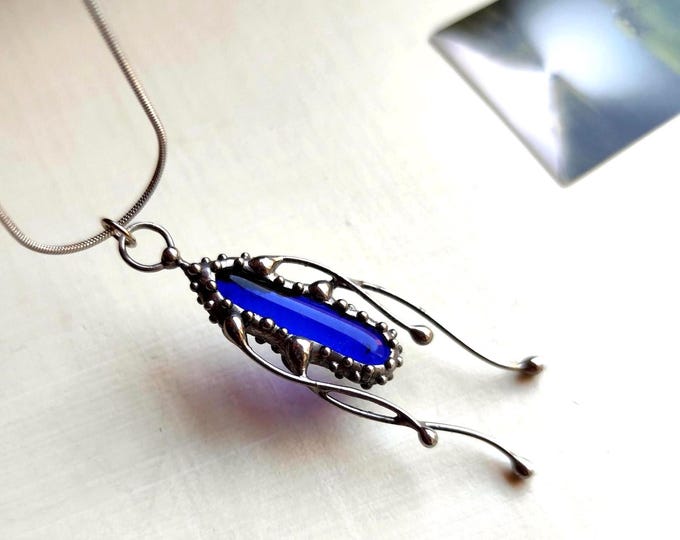 Blue Glass Suncatcher Jellyfish Pendant Necklace: Handmade Modern Boho Jewelry
