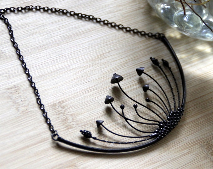 Psychedelic mushrooms necklace, forest core magic jewelry, witch pendant unique Gift for Her, tiffany style wild nature handmade jewelry.