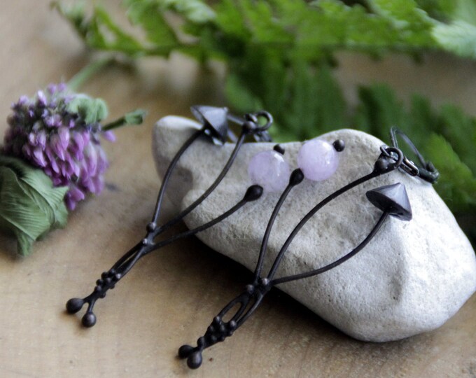 Handmade psychedelic magic mushrooms metal earrings, foreststyle witch earrings, unusual design fungi handcrafted jewelry, aesthetic witch.