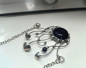 Handmade Fungi Necklace: Copper, Steel & Pewter - Aventurine 'Night in Cairo' Stone