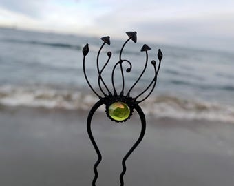Woodland witchy vibes handmade magic mushrooms metal hair pin, aesthetic fairy jewelry inspired by wild forest, naturecore fungi jewelry.