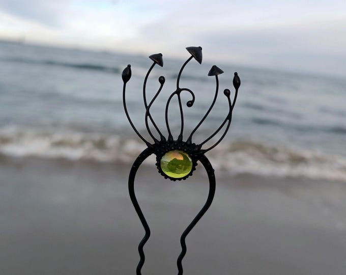 Woodland witchy vibes handmade magic mushrooms metal hair pin, aesthetic fairy jewelry inspired by wild forest, naturecore fungi jewelry.