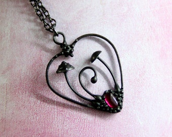 Handmade Amanita Mushroom Necklace: Copper, Garnet, Woodland Jewelry