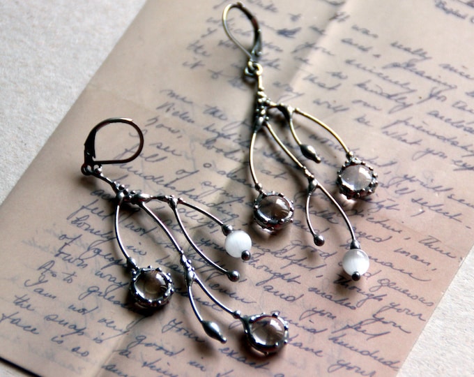 Asymmetrical Tree Branch Earrings: Handmade Silver Metal & Glass