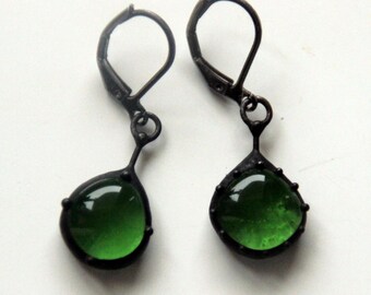 Stained Glass Green Earrings, Handmade Hippie Bohemian Style