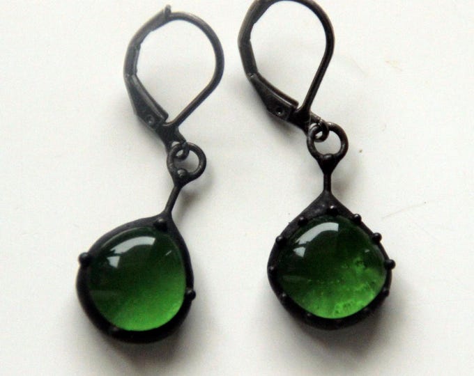 Stained Glass Green Earrings, Handmade Hippie Bohemian Style