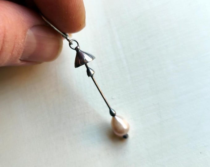 Handcrafted Mushroom Single Earring: Copper, Pewter, Steel & Pearl