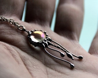 Stained glass Jellyfish pendant necklace, handmade boho hippie sea gift, unique ocean creatures jewelry, psychedelic nature jewellery.