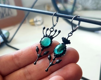 Earrings Blue, asymmetry, Boho earrings, tiffany, avant garde earrings, avant garde, flower, earrings, unique jewelry, Gift for Her, hippie